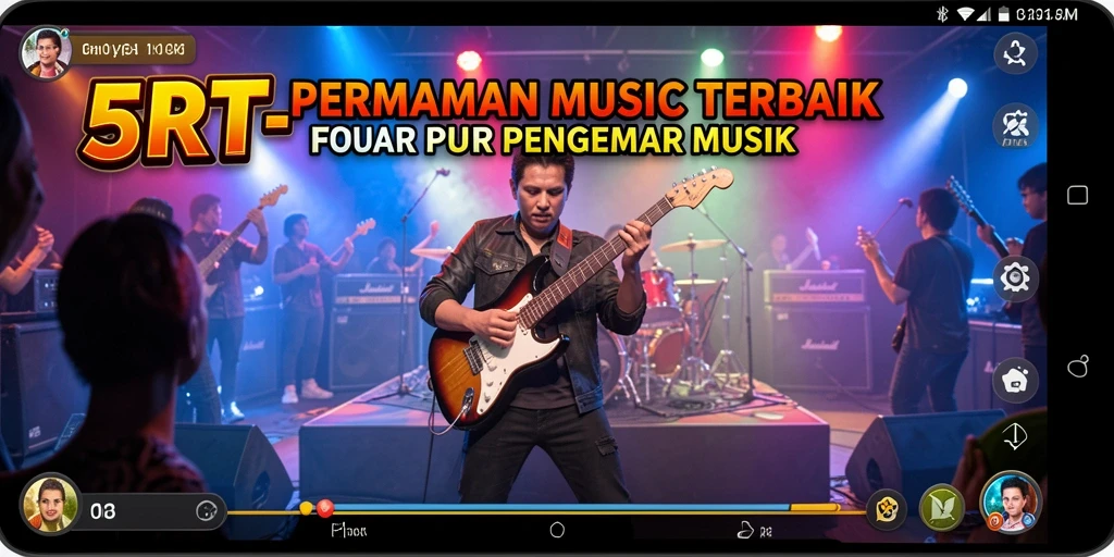 Tangkapan layar 5RT yang menunjukkan gameplay interaktif dengan musik yang beragam.