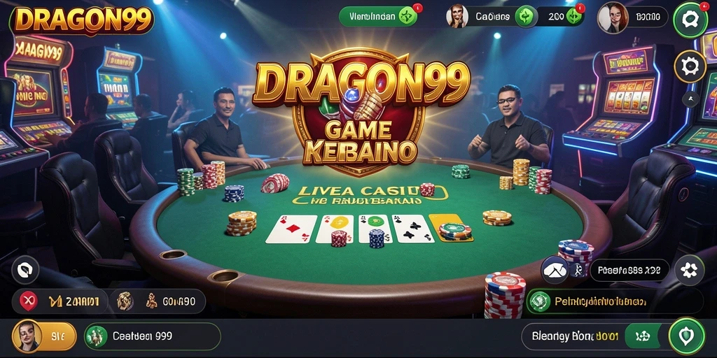 Screenshot gameplay DRAGON99 menampilkan dealer langsung dan suasana kasino yang otentik.