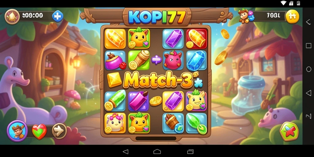 Tampilan gameplay seru KOPI77 dengan tantangan Match-3.