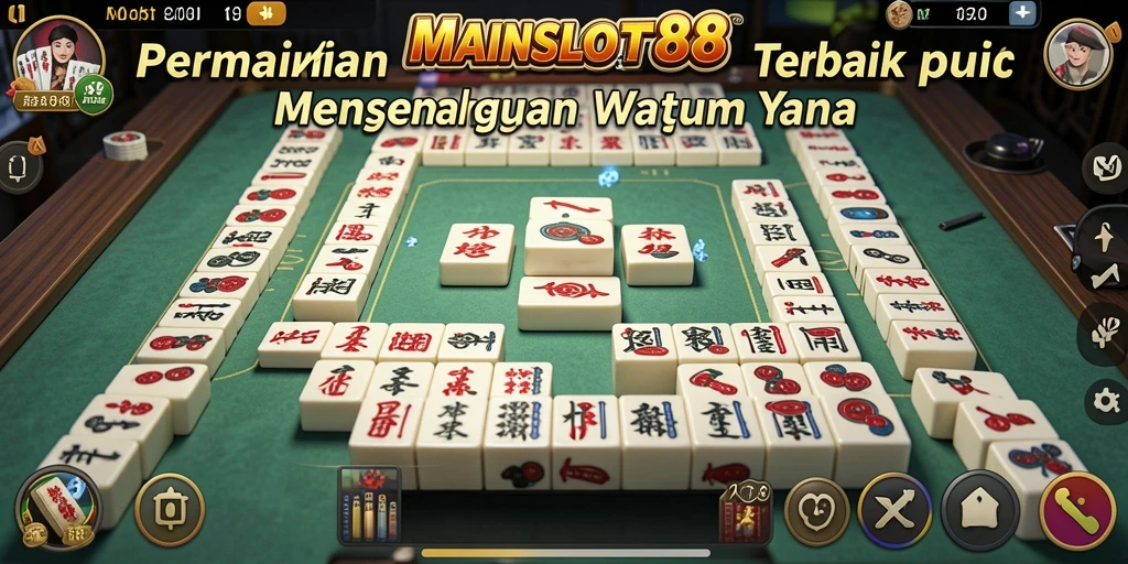 Tampilan gameplay MAINSLOT88 dengan ubin Mahjong yang berwarna-warni.