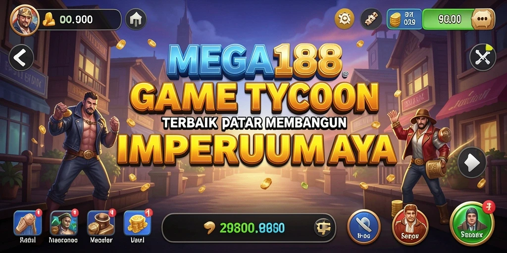 Screenshot utama MEGA188 menampilkan momen mendebarkan saat membangun imperium bisnis.