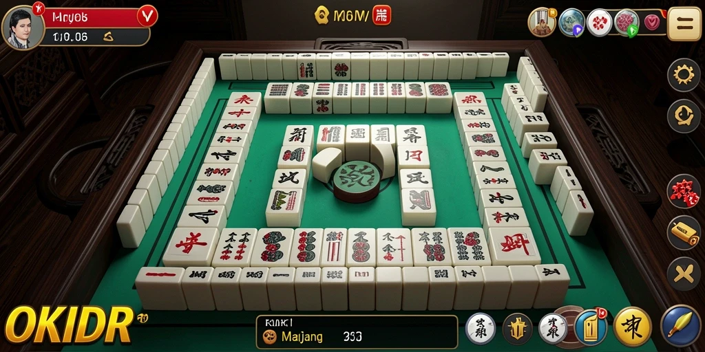Screenshot utama OKIDR menampilkan gameplay Mahjong yang dinamis.