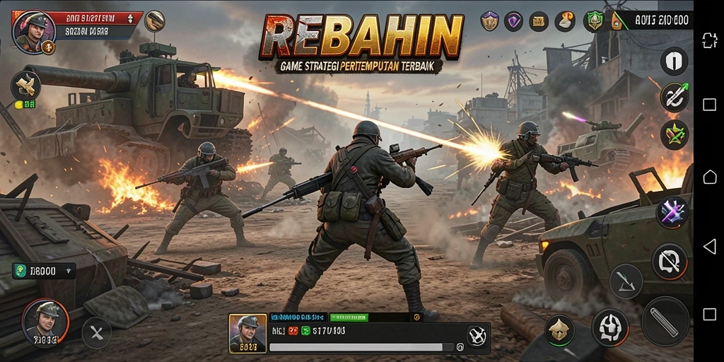 Tangkapan layar gameplay REBAHIN yang menampilkan aksi seru dalam pertempuran.