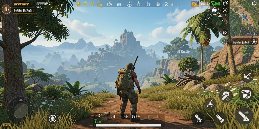 Screenshot gameplay RPRPRP menunjukkan dunia terbuka yang menakjubkan dan interaksi yang mendalam.
