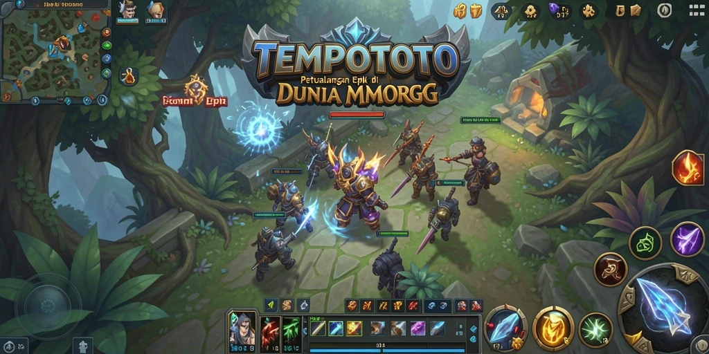 Screenshot TEMPOTOTO menampilkan pertarungan seru di dunia fantasi yang kaya.